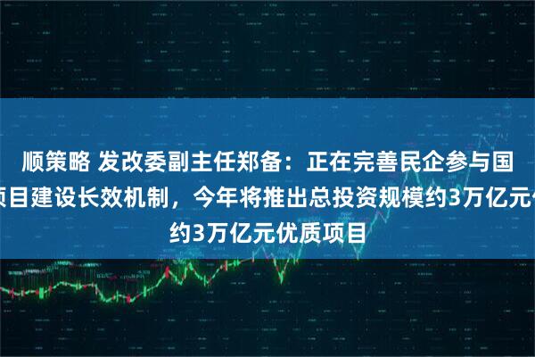 顺策略 发改委副主任郑备：正在完善民企参与国家重大项目建设长效机制，今年将推出总投资规模约3万亿元优质项目