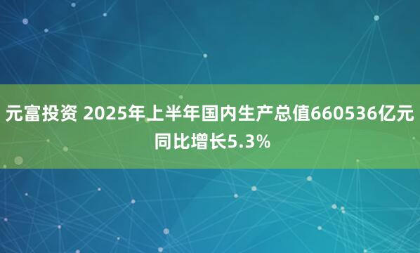 元富投资 2025年上半年国内生产总值660536亿元 同比增长5.3%