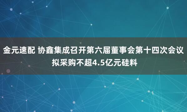 金元速配 协鑫集成召开第六届董事会第十四次会议 拟采购不超4.5亿元硅料
