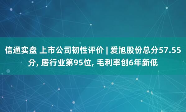 信通实盘 上市公司韧性评价 | 爱旭股份总分57.55分, 居行业第95位, 毛利率创6年新低